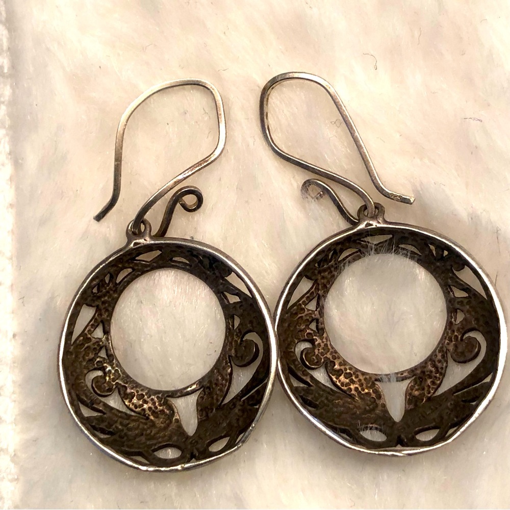 Vintage Circle Scroll Pattern Sterling Silver Ear… - image 2